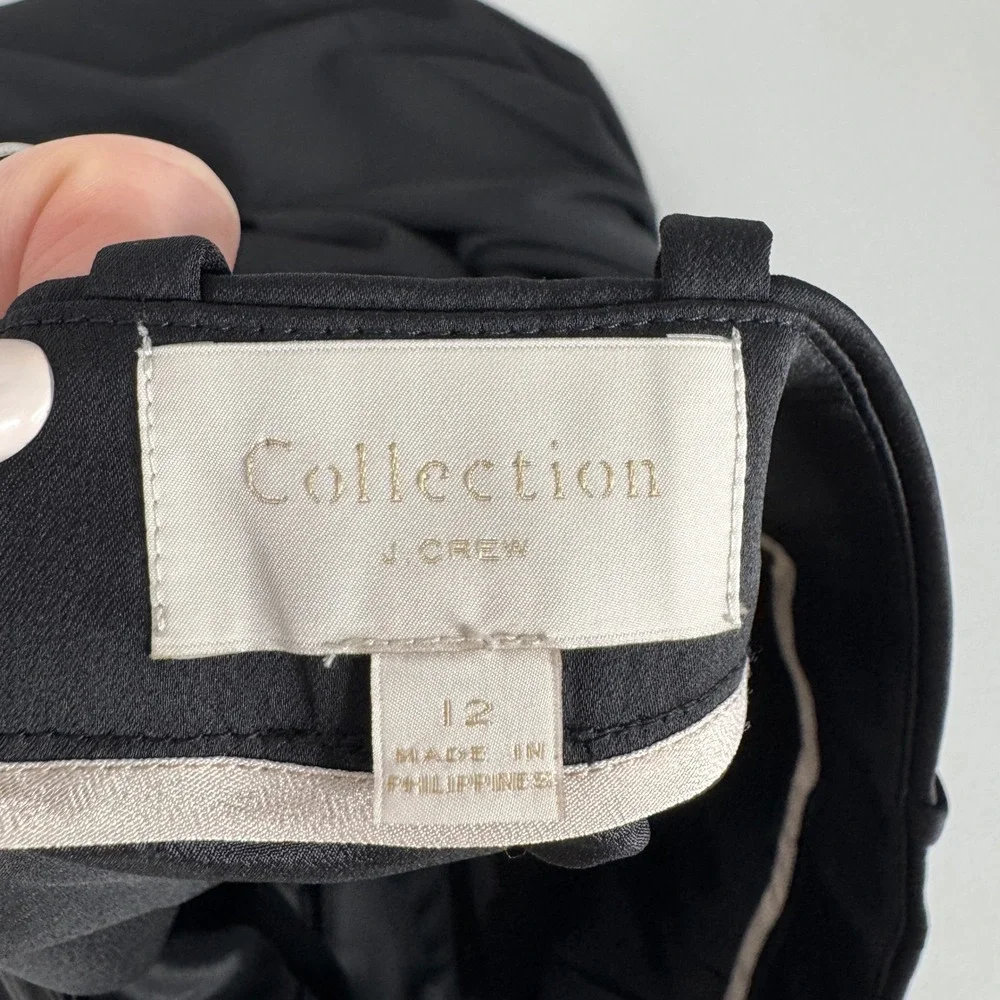 J.Crew Collection High Rise Wide‎ Leg Satin Crepe Pants Womens 12 Black Trousers